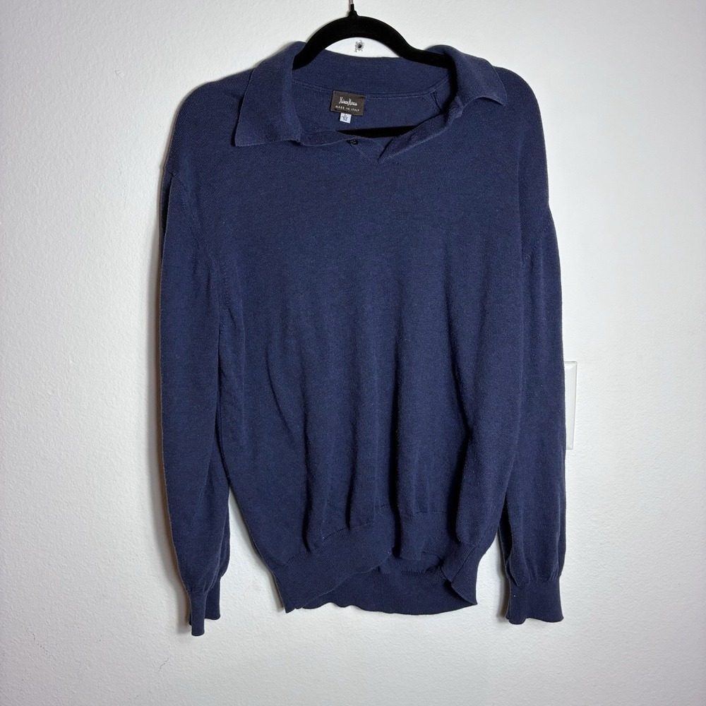 Neiman Marcus Polo Sweater Mens Large Navy Collared Pullover Italy Luxury